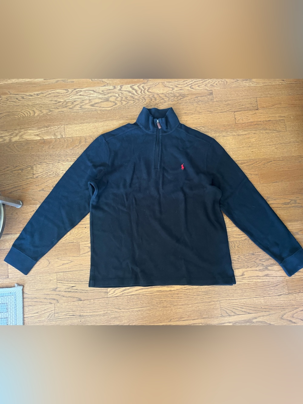 Ralph Lauren Black Quarter-Zip Sweater with Red Pony